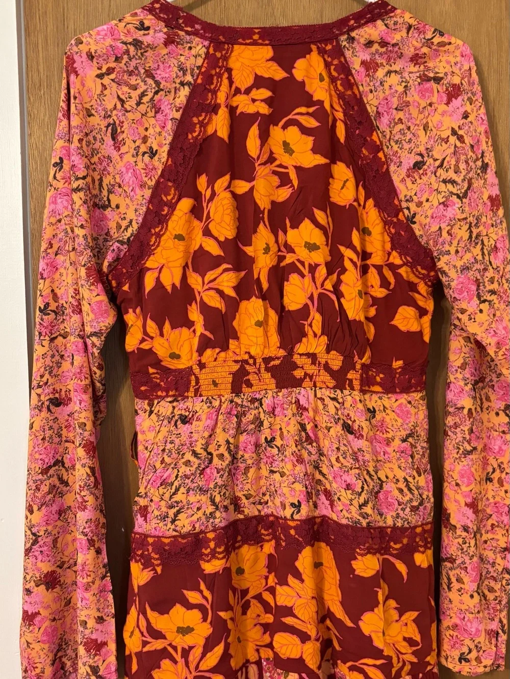Free People Tilda Wrap Floral Boho Maxi Dress in Red & Pink